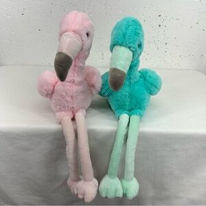Lot of 2 Hug Fun Pink & Aqua Flamingo’s Plush Stuffed Animals 11 inches
